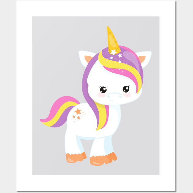 Rainbow Unicorn, Magic Unicorn, Cute Unicorn, Star Wall Art by Jelena Dunčević